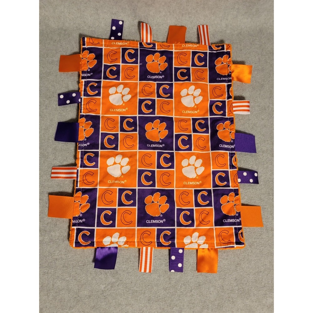 Future Tailgater Clemson Tigers Lovey Sensory Tag Security Blanket Minky Dot